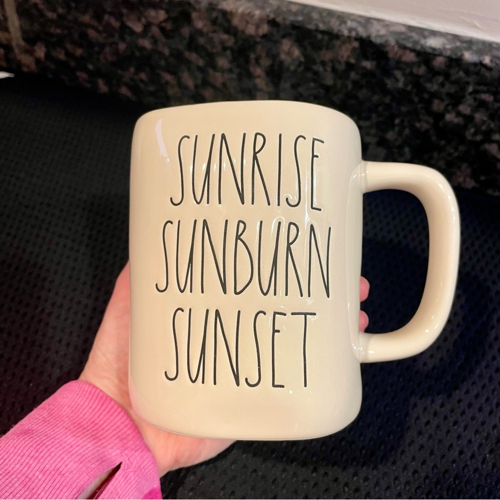 Rae Dunn Sunrise Sunburn Sunset Mugs Cups W Palm Tree Lid Cover – Set of 2 New - Picture 5 of 8
